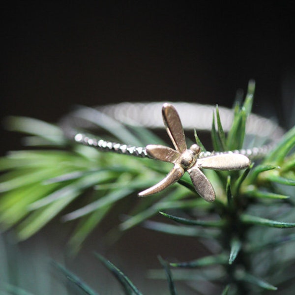 Dragonfly Ring *Solid 14kt Yellow Gold Dragonfly* Solid 14kt White Gold Band * Spirit Messenger* Minimalist Ring * Perfect Gift * * Any size