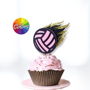 Volleyball Cupcake Topper - Birthday Party Decoration - Sport Cupcake Picks - Volleyball Theme Décor - Custom Colors