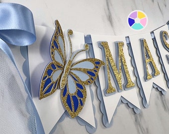 Butterfly Custom Banner [Blue] - Boys Baby Shower - Personalized Blue Nursery Décor - Custom Birthday Party Banner - Elegant Butterfly