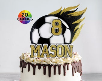 Soccer Cake Topper [Varsity Lettering] - Birthday Party Decoration - Soccer Sport Theme Décor - Custom Colors - Personalized Name & Age