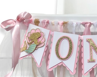 Mermaid ONE Banner - First Birthday High Chair Banner, 1st Birthday Girl, Pink Mermaid Party Decor, Under-The-Sea Birthday Decorations