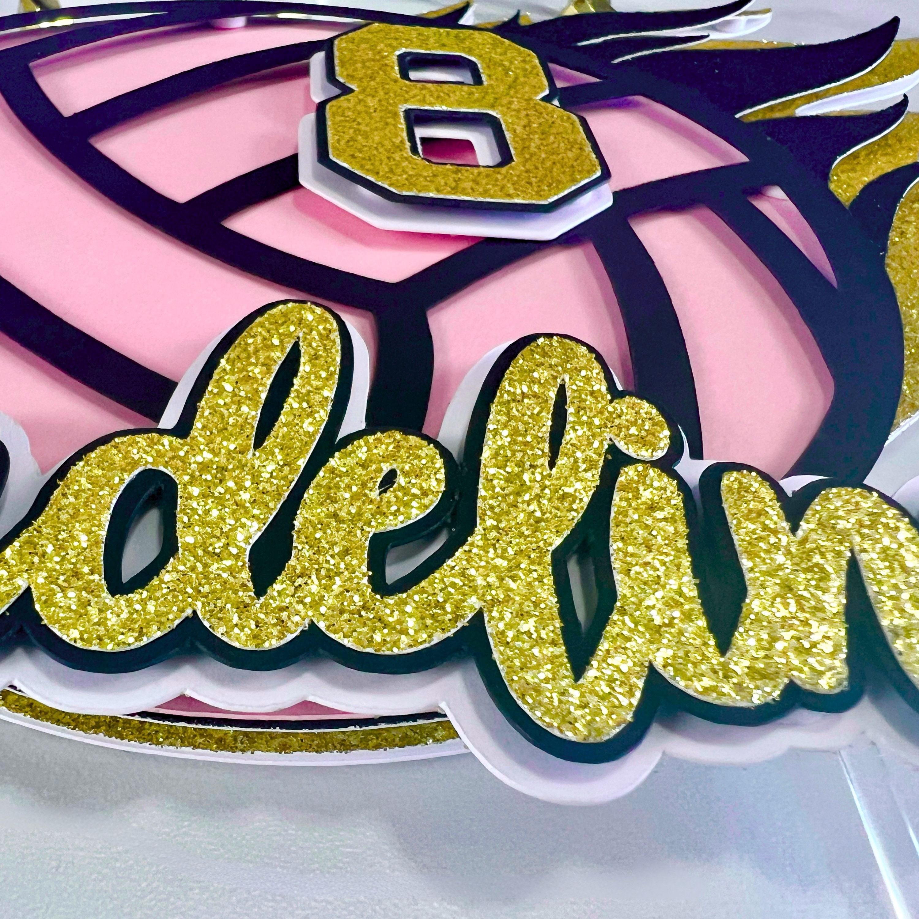Volleyball Birthday Cake Topper - Glitter Purple & Gold, Sports Theme Cake Decoration, 5.7 Inch, Food Safe - View #4