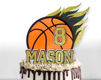 Basketball Cake Topper - Personalized Birthday Decorations, Sports Party Decor, Basketball Party Theme, Custom Name & Age, Team Colors