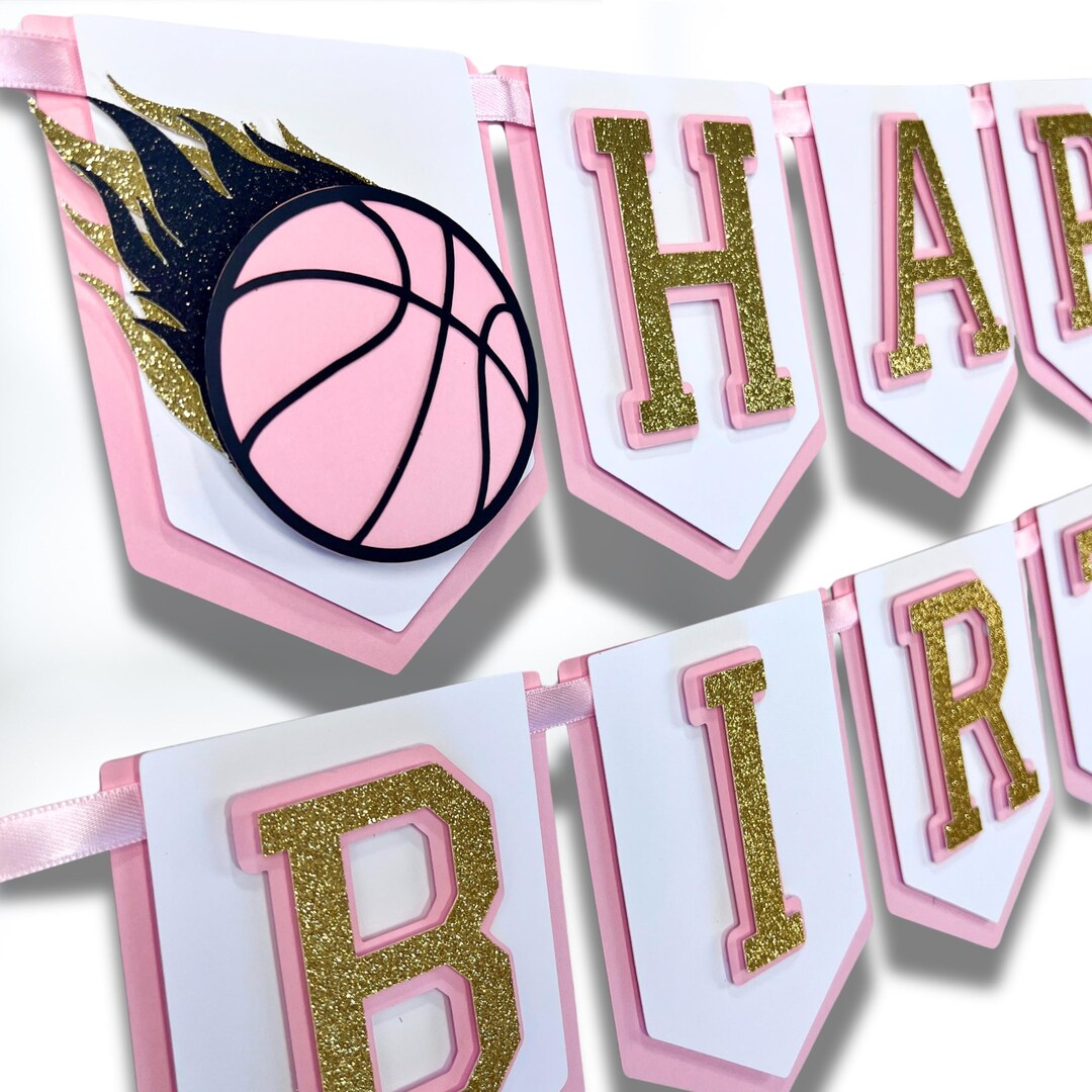 Basketball Birthday Banner pink Girls Basketball Party Decoration ...