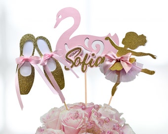 Ballerina Centerpiece Set - Birthday Party Decoration - 3-Piece Set with Swan & Slippers - Ballet Dancer - Pink Tutu - Personalized Name