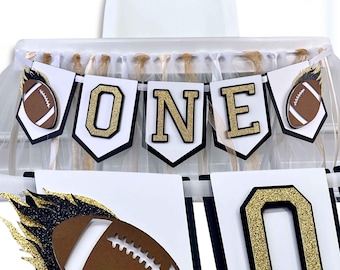 Football ONE Banner - First Birthday High Chair Banner, 1st Birthday Boy, Football Party Decor, Football Birthday Decorations, Custom Colors