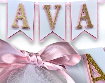 Custom Name Banner – Personalized Baby Shower Decorations, Pink Party Decor, Girls Nursery Wall Decor, 1st Birthday Party Decorations