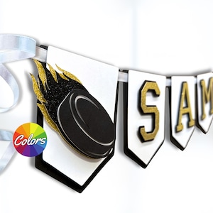 Hockey Custom Banner [Black] - Hockey Party Decoration - Sports Décor - Custom Colors - Personalized Team Party - Happy Birthday
