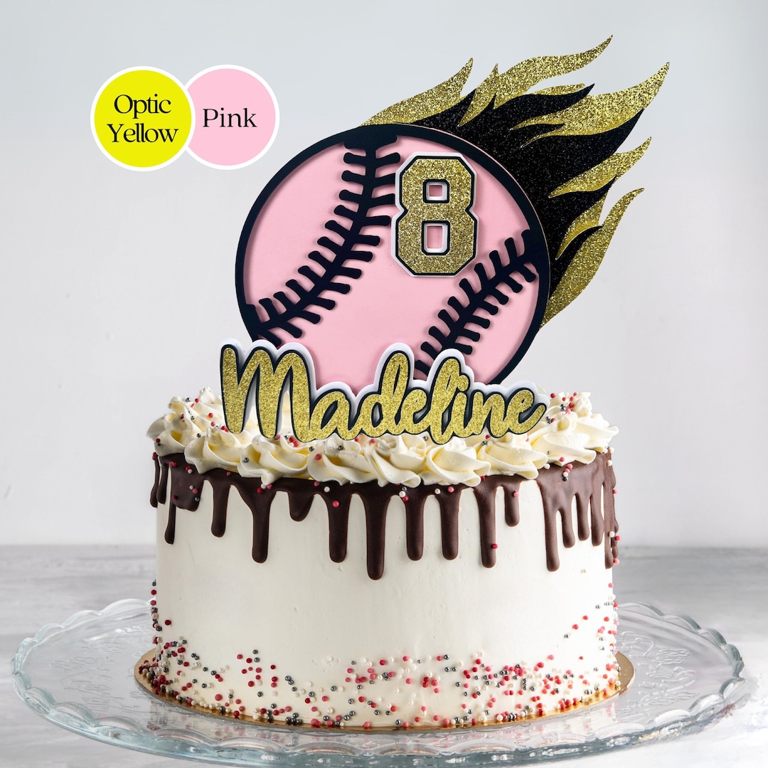 Softball Cake Topper script Lettering Softball Birthday Party Cake Topper Happy Birthday Girls