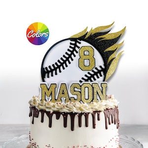 Baseball Cake Topper - Boys Birthday Party Decoration - Baseball Sport Décor - Personalized Name Age - Happy Birthday