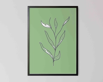 Salbeigrün botanischer Kunstdruck, Midcentury moderne Wandkunst, Boho-Chic Wandkunst, digitaler Download Wandkunst Trendy, Neutrale Wandkunst