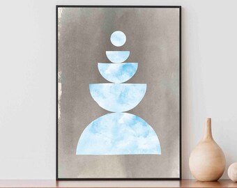 Minimalistische Midcentury moderne Wandkunst, hellblauer Kunstdruck, Boho-Chic-Wanddekor, digitaler Download Wandkunst Trendy, Neutrale Wandkunst