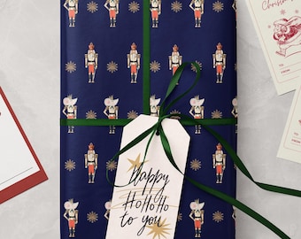 Blauer Nussknacker Weihnachten Geschenkverpackung Niedliche Illustrationen Weihnachtsgeschenkpapierrolle Urlaub Geschenkverpackung Geschenk für Jungen Magisches Nutracker Geschenk