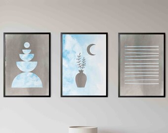 Minimalistische Midcentury Moderne Wandkunst, 3 Stück Wandkunst, Boho Chic Wandkunst, Digital Download Wandkunst Trendy, Neutrale Wandkunst