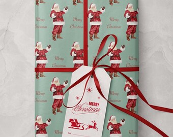 Sage Weihnachtsmann-Weihnachtsgeschenkpapierrolle Feiertagsgeschenkpapierrolle Retro Weihnachtsmann-Weinlese-Weihnachtsgeschenkpapier Coole saisonale Geschenkpapier-Rolle frohe Weihnachten