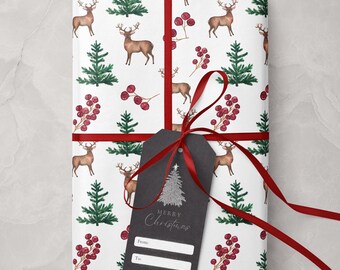 Rentier Weihnachtsgeschenkpapierrolle festliche Geschenkpapierrolle Niedliche Illustrationen Weihnachtsbaum-Rentiergeschenkverpackung festliches Geschenkpapier