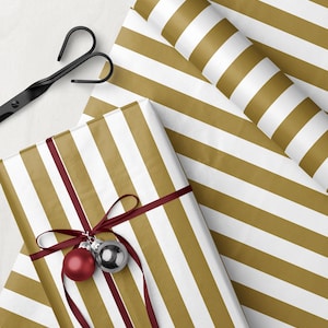 Goud wit gestreept inpakpapier Cadeauverpakking voor de feestdagen Klassieke cadeauverpakking Chique kerstcadeauverpakking Elegante cadeauverpakking Seizoensgebonden cadeauverpakking Strepen