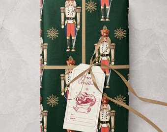 Weihnachten Nussknacker Geschenkpapier Rolle Urlaub Geschenkverpackung Festliche Geschenk Verpackung Weihnachten Dekor Papier Saisonal Geschenkverpackung Grün Gold Geschenk