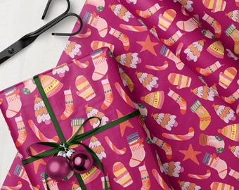 Rosa Spaß Weihnachten Geschenkpapier Rolle Urlaub Geschenkverpackung Geschenk für sie Nette Weihnachtsillustrationen Geschenkverpackung für Kinder Zuckerstange