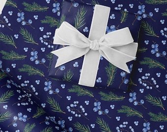 Florale Geschenkpapierrolle für Weihnachten Blau Blumenmuster Geschenkpapierrolle Geschenkpapierrolle festliche Illustration für Ihn