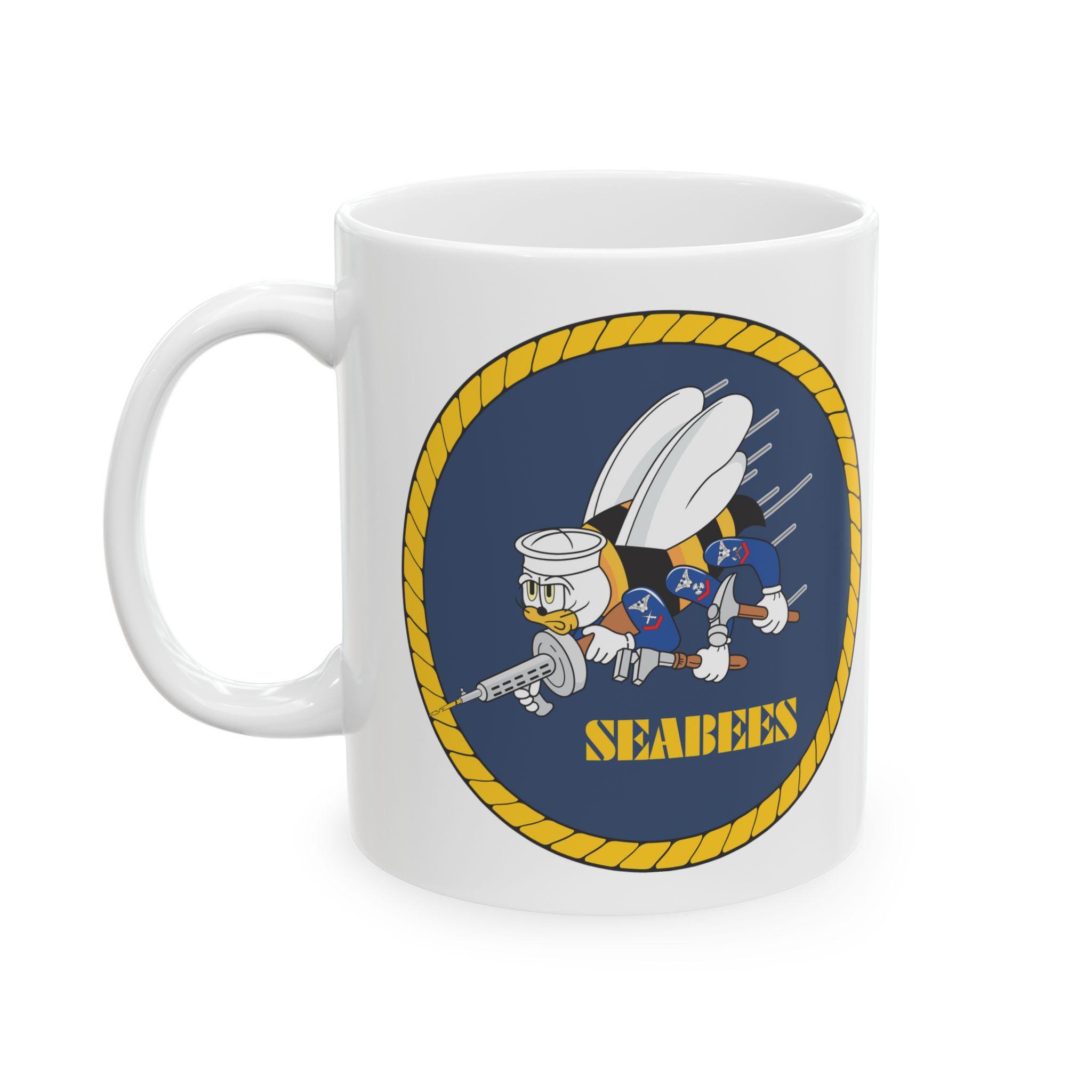 2 Sided Seabees Logo Ceramic Mug 11oz, Navy Seabees, coffee cup, coffee mug