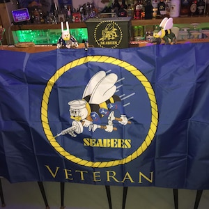 Blue Seabees veteran Flagge 3x5 robustes doppelseitiges Logo mit gelben Navy Seabees für Mama Papa Ruhestand im Freien