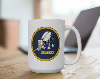 Large Double sided Seabees Logo Coffee Cup Ceramic Mug 15oz