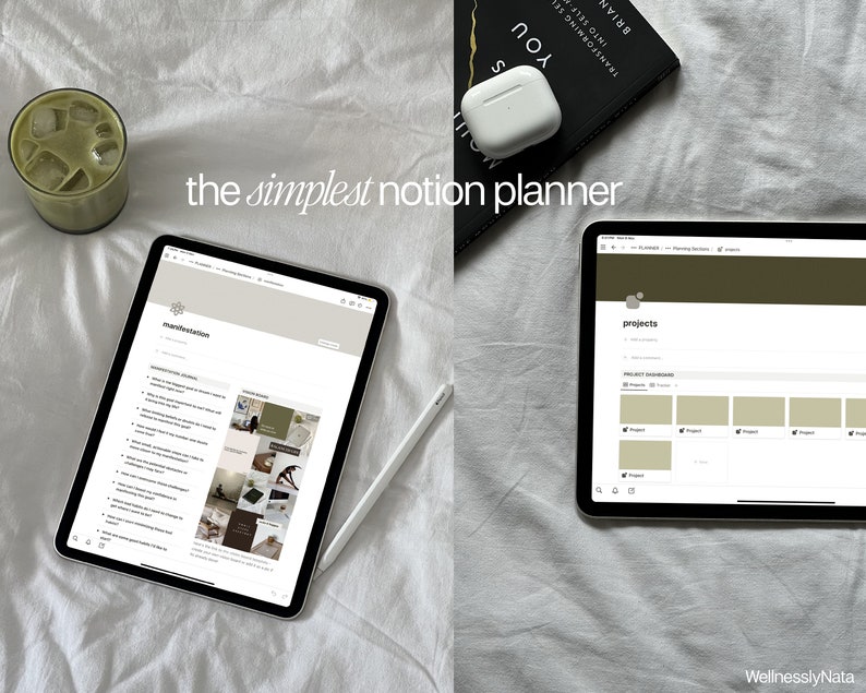 Notion planner: manifestation page and project manager page
