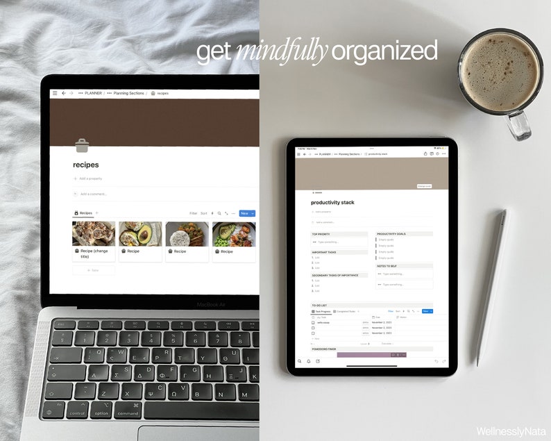 "get mindfully organized" recipes page and productivity stack