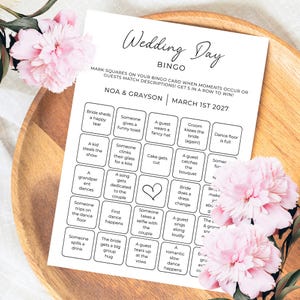 Bingo de boda personalizable, papelería editable, divertido juego de cartas para novias, actividades de fiesta imprimibles para invitados, parejas, niños y adultos [EV-NOA]
