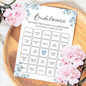Blue Hydrangea Bridal Shower Bingo, Editable Printable Game, Floral Batchelorette Hen Party Pre-Filled Templates, Instant Download [EV-ISLA]