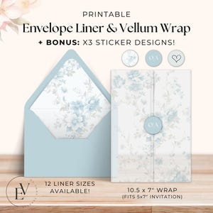 French Blue Wedding Envelope Liner Download, Custom Floral Stationery, Toile de Jour, A7 Template, 5x7 Vellum, DIY Stickers [EV-ADELINE]