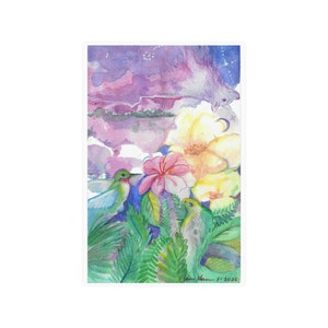 Sirius Paradise - Fantasy Landschaft, Kunst, Tierzauber, Totem Kolibri, Totem Schlange, Sternenhimmel - Satinposter in 3 Größen