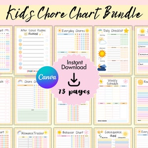 Chore Chart for Kids | Kids Chore Chart | Editable Chore Chart | Weekly Chore Chart | Kids Routine Chart | Printable Chore