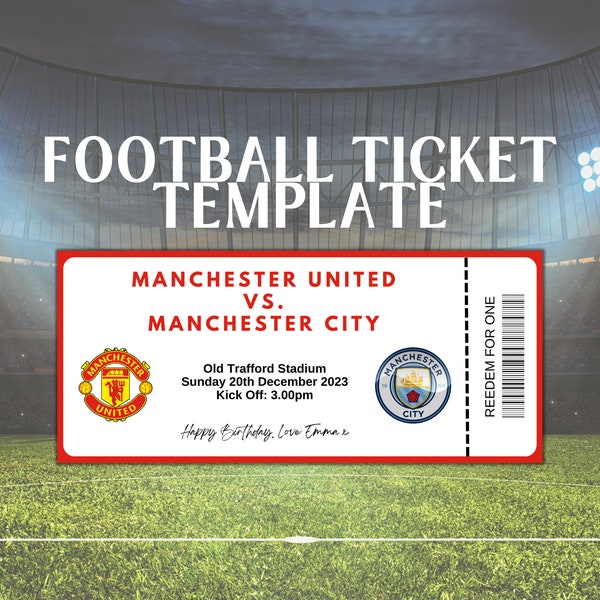 Fußball Ticket Geschenk | Fußball Tickets | Fußball-Geburtstagskarte | Druckbares Fußballticket | Fußballspiel Ticket Geschenk | Überraschungsgeschenk