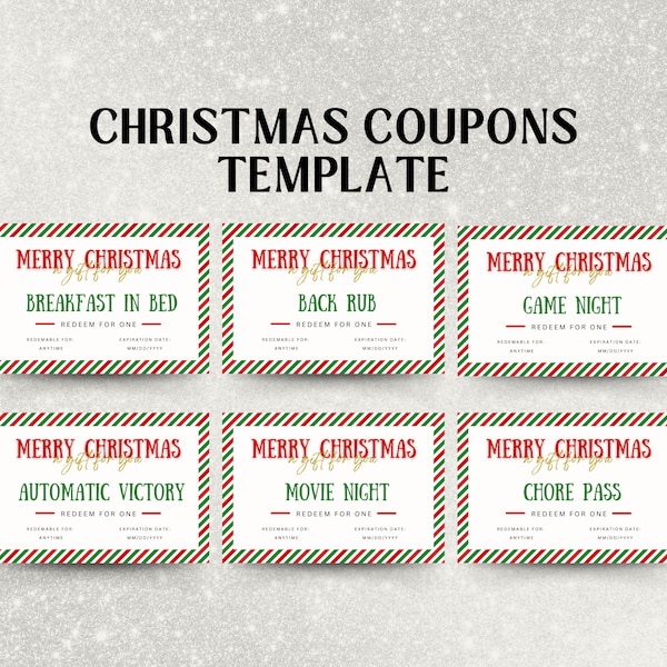 Coupons de Noël | Carnet de coupons de Noël | Coupons imprimables de Noël | Livre de coupons de Noël modifiable | Coupons de Noël imprimables