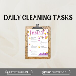 Tarefas Diárias de Limpeza | Tarefa de limpeza diária | Lista de verificação editável para limpeza de crianças | Instruções de limpeza para crianças | Limpeza para impressão