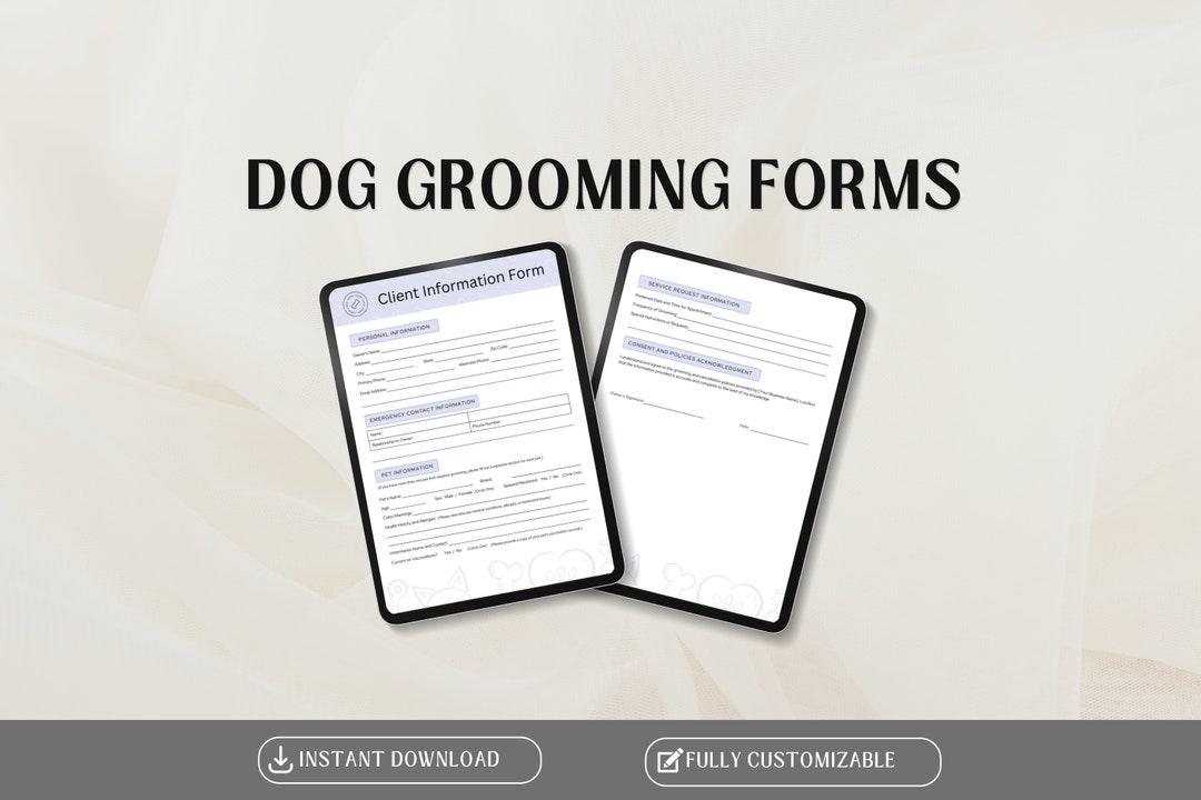 Dog Grooming Intake Form | Dog Grooming Client Form | Pet Grooming ...