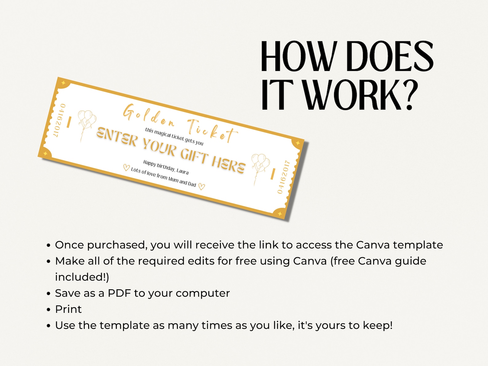 Downloadable Ticket Template Golden Ticket Template Canva Ticket