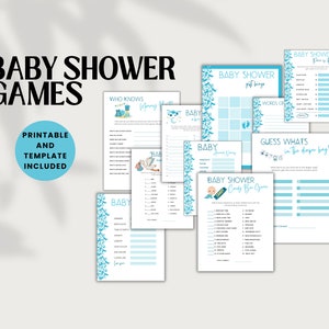 Editable Baby Shower Games Canva | Baby Shower Game | Baby Shower Bundle | Baby Prediction | Baby Shower Bingo | Printable Game | Blue Baby