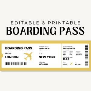 Fake Plane Ticket Template Plane Ticket Printable Template Plane Ticket Template Pane Ticket Template for Gift Airline Ticket image 1