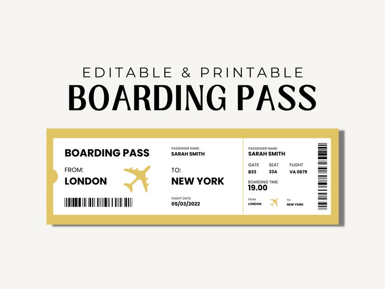 Fake Plane Ticket Template Plane Ticket Printable Template Plane Ticket Template Pane Ticket Template for Gift Airline Ticket image 1