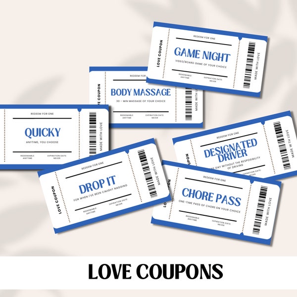 Template for Love Coupons | Love Coupons Book | Printable Love Coupons | Love Coupon Template | Printable Coupons | Love Coupon for Him