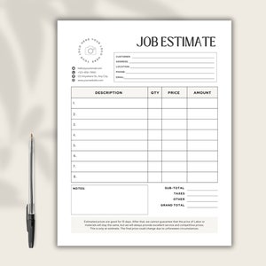 Job Estimate Template | Job Estimate | Estimate Template | Job Estimate