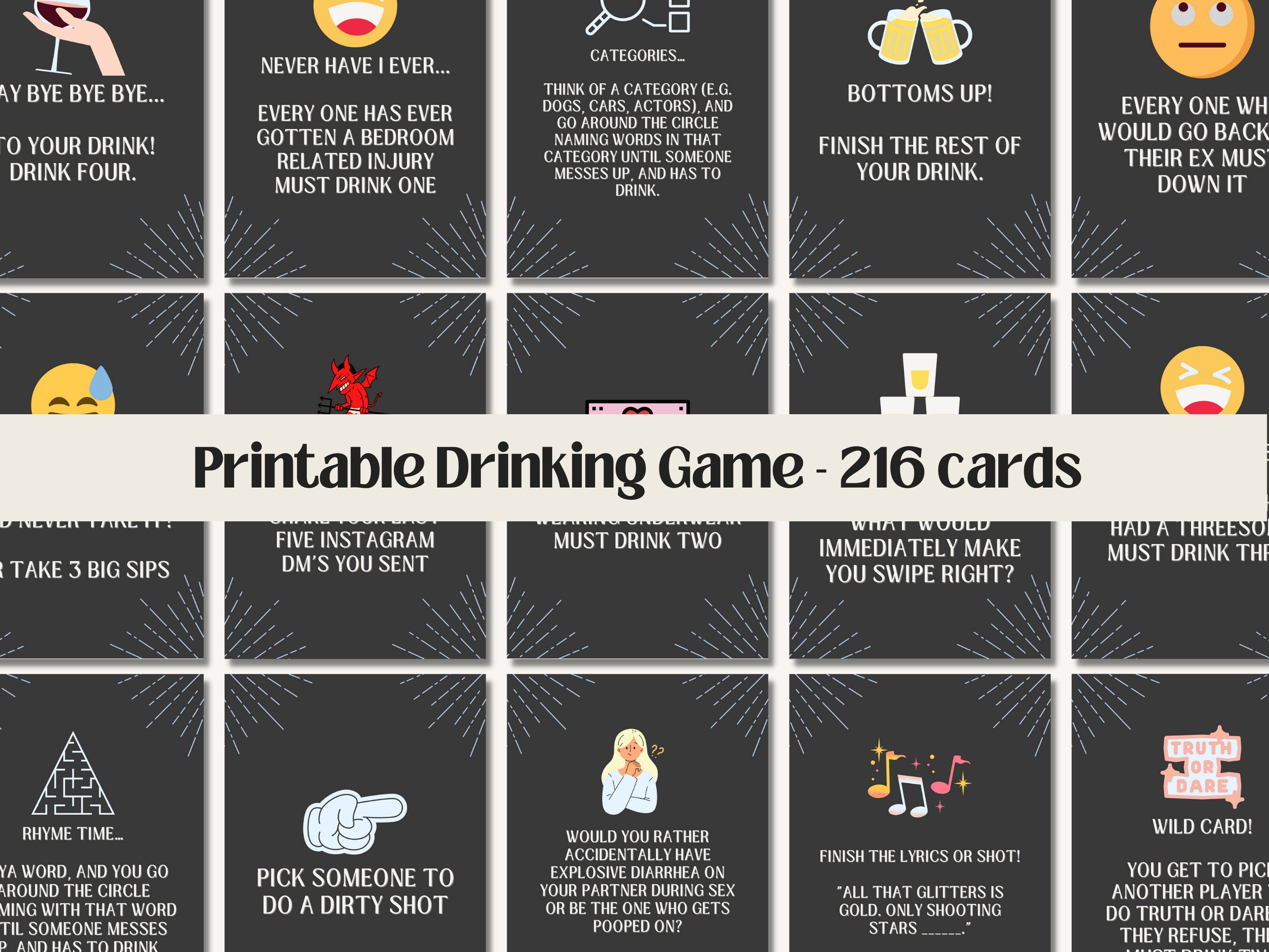 Drinking Card Game Digital Download Bottoms up College/girls  Night/bachelorette Party/21st Birthday/party Game 