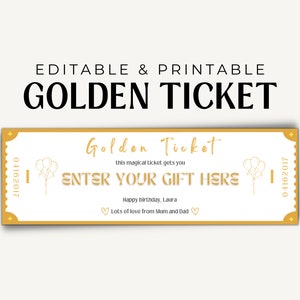 Herunterladbare Ticket-Vorlage | Goldene Ticket Vorlage | Canva Ticket Vorlage | DIY Ticket Vorlage | Ticket Gutschein Vorlage | Druckbar