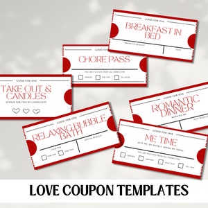 Template for Love Coupons | Love Coupons Book | Printable Love Coupons | Love Coupon Template | Printable Coupons | Anniversary Gift