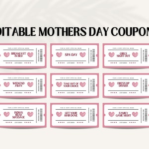 de coupon Fête des Mères | Livre de coupons pour la fête des mères imprimable | Livret de coupons imprimable pour la fête des Mères | Modèle de coupon Coupons-cadeaux pour maman