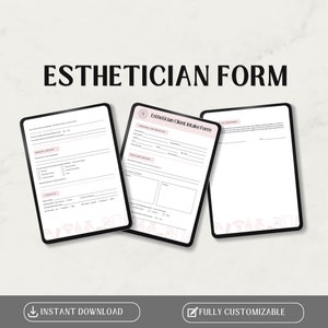 Formulários para Esteticista | Formulário de conteúdo para esteticista | Formulário de admissão de clientes | Formulário de ingestão facial | Formulário de Consulta | Modelo Canva de Esteticista