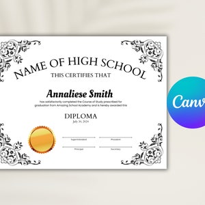 Graduation Diploma Template | Certificate Diploma Template | Template for Diploma Certificates | Homeschool Diploma | High School Diploma